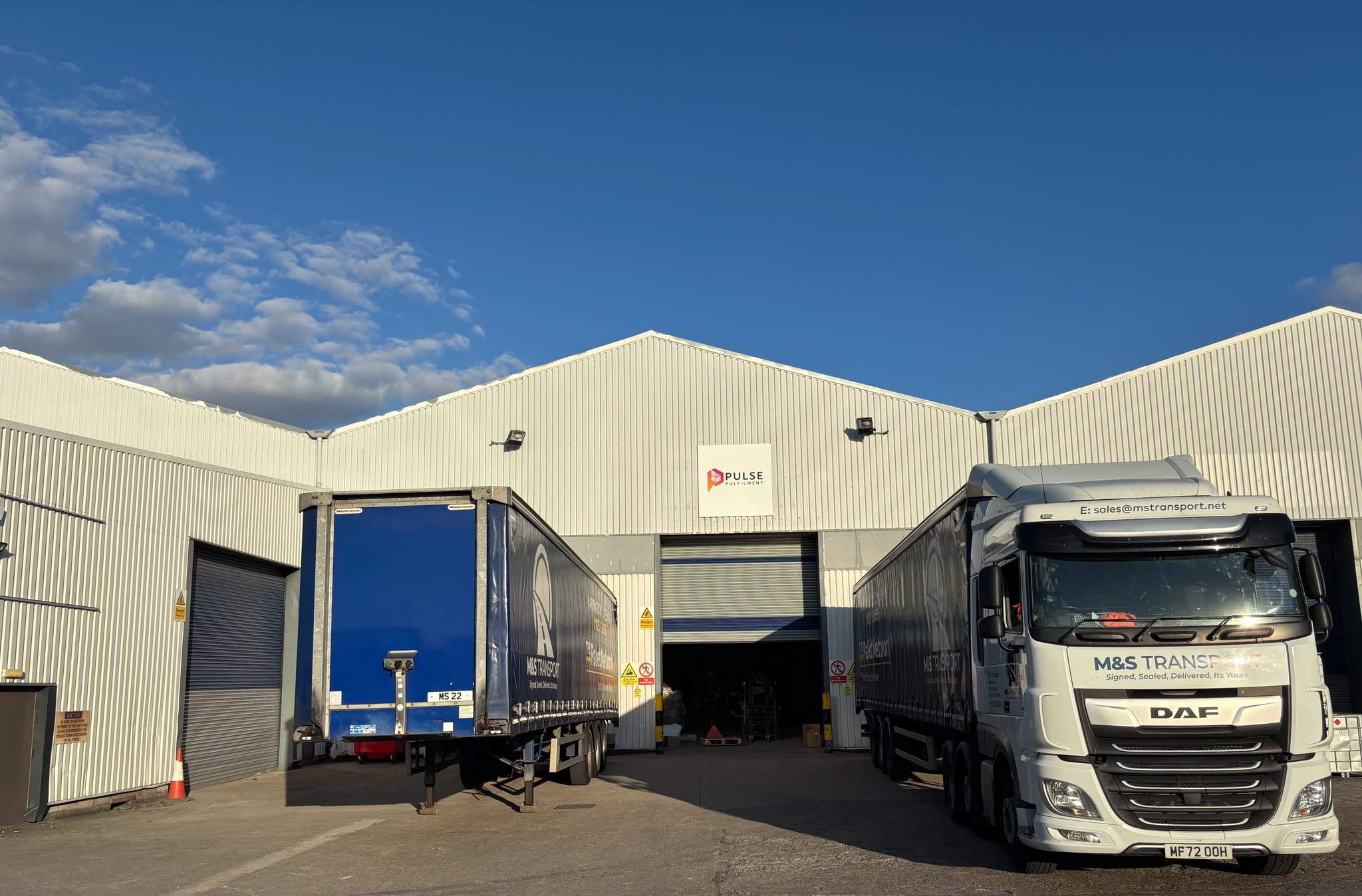 Delivery vehicles at the Pulse Fulfilment warehouse loading bay
